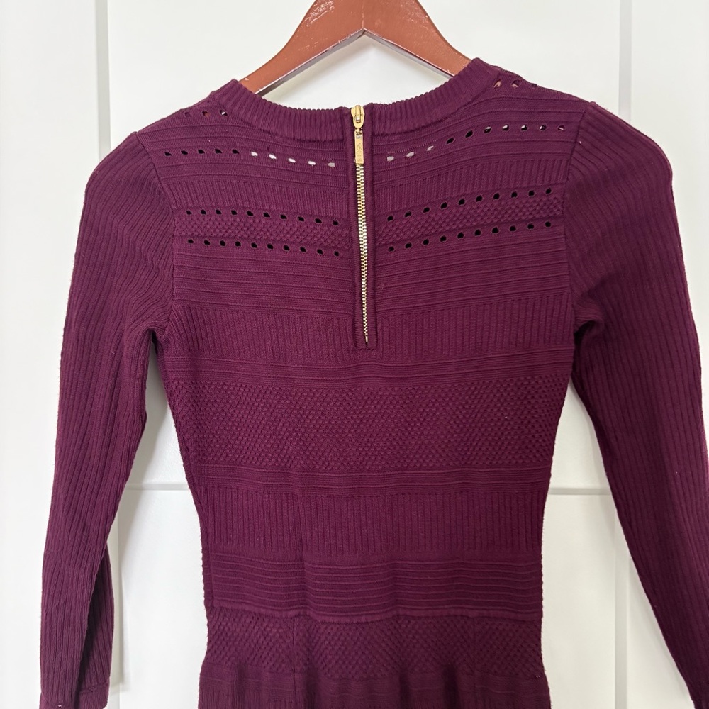 Eliza J Rich Fit and Flare Sweater Dress Burgundy Long Sleeve - XS - Picture 9 of 11